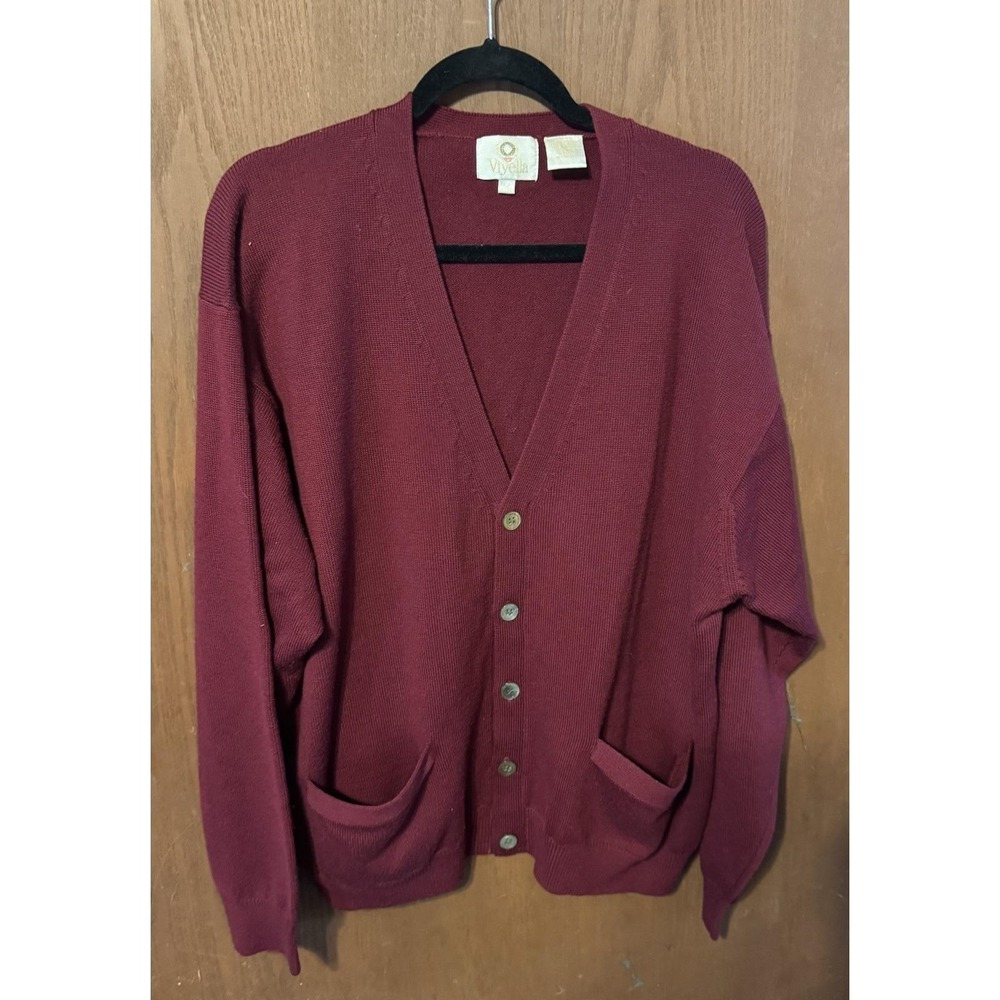 Vintage Viyella Brick Red Maroon Cardigan Grandpa Sweater 100% Wool Sz XL GB4